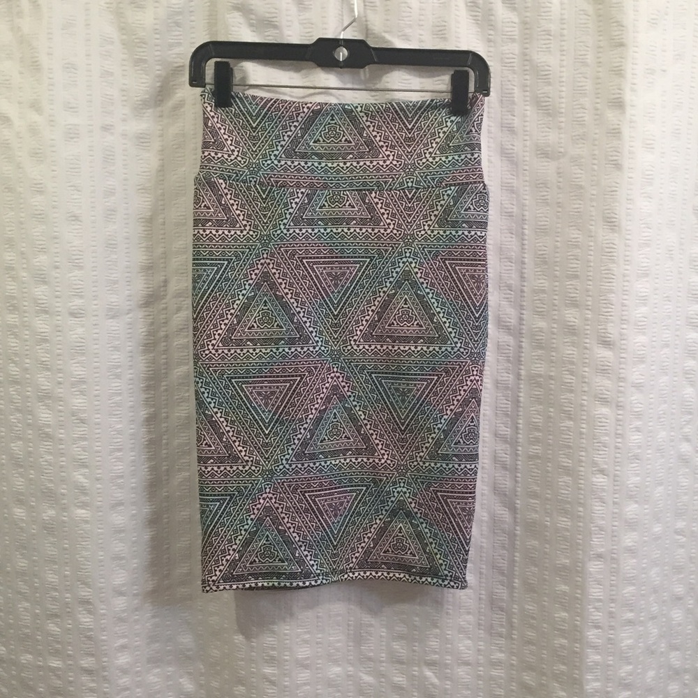 LULAROE Pink & Teal Cassie Pencil Skirt, Xs